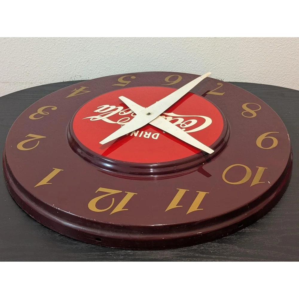 Vintage Coca-Cola Telechron Electric Wall Clock Advertising Sign Round Red 50s